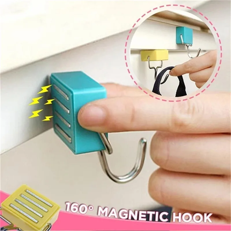 180° Magnetic Hooks With Stickers Set Powerful Strong for Refrigerator Hanger Reusable Strong Magnetic Hooks 40DEC2404