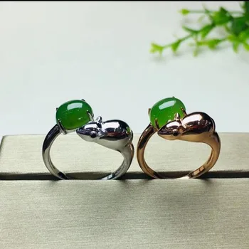 

Real Certified Natural Hetian Jasper 925 Sterling Silver Green Jade Chinese Zodiac - Rat Open Ring For Men Women Gifts