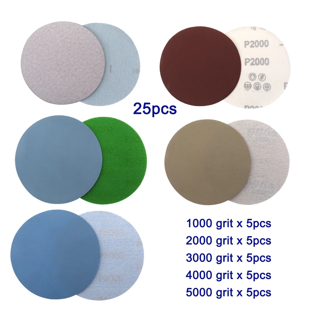 125mm 5\'\' Inches Grit 1000 /2000 /3000 /4000/ 5000 Sanding Discs Hook Loop Sandpaper Round Sandpaper Disk Sand Sheet Sanding