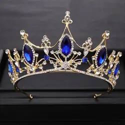 Роскошный барокко синий кристалл свадебный диадема в виде короны невесты головные уборы со стразами свадебная диадема Королевская корона