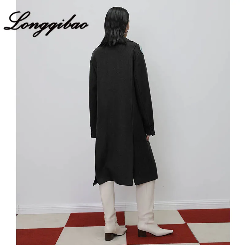 Longqibao2020, новая мода, индивидуальный тренд, длинный рукав, на плече, Металлическая пуговица, флисовое пальто, женская одежда, женские пальто