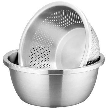 

304 Stainless Steel 3.5- Quart 2-Pieces Colander Strainer with Container-Rinsing/Washing Pasta,Noodle,Vegetables,Fruits