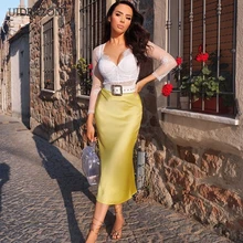 UIDEAZONE повседневные женские юбки с запахом, одноцветные сексуальные женские юбки бодикон весна осень