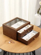  Casegrace Large Glass Display Wooden Jewelry Box Organizer With Drawer Wood Earring Ring Necklace Jewellery Storage Case Casket 