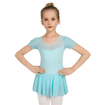 

Hot Sale Girls Dance Dress Ballet Leotards Children Kids Cotton Ballet puff sleeve Dance Wear With tutu Skirts