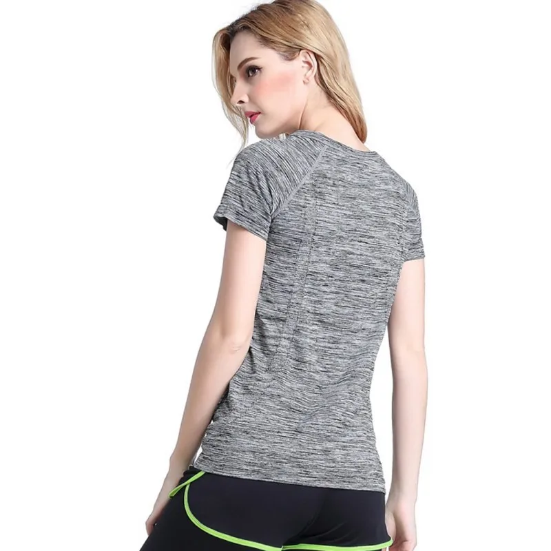 Быстросохнущая Профессиональный Для женщин Спортивная футболка для занятий йогой Фитнес для бега, спортзала пот дышащие упражнения топы с короткими рукавами