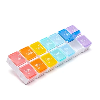 

NEW Weekly Pill Box 2 Rows 14 Grids Pill Box Medicine Tablet Dispenser Portable Plastic Pill Storage Case Rainbow Pill Container