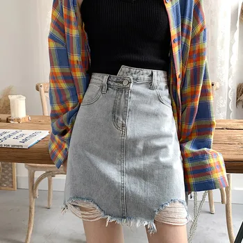 

Denim Korean Style Skirt Women Mini Blue Skirts High Waist Women Plus Size Skirt Vintage Casual Summer New