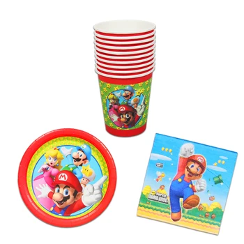 

40Pcs Super Mario cartoon Party Decor Paper Plate Cup Napkin Mario Bros Disposable tableware set Kids Birthday Party Supplies