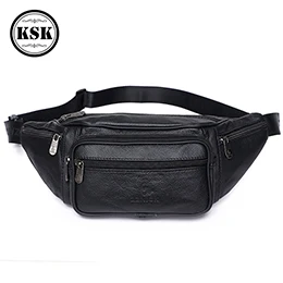 Men's Waist Pack Genuine Leather Bag Waist Belt Bag Male Leather Fanny Pack Fashion Luxury Small Shoulder Bags For Men KSK - Цвет: black 861