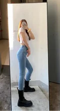 Pencil Jeans Trousers Denim Pants Skinny Syiwidii Vintage Streetwear Blue Stretchy High-Waisted