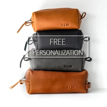 

Personalize Leather Mans Toiletry Bag Dopp Kit Bag Monogrammed Bag , Grooms Boyfriend Father's Day Birthday Wash Bag Gifts