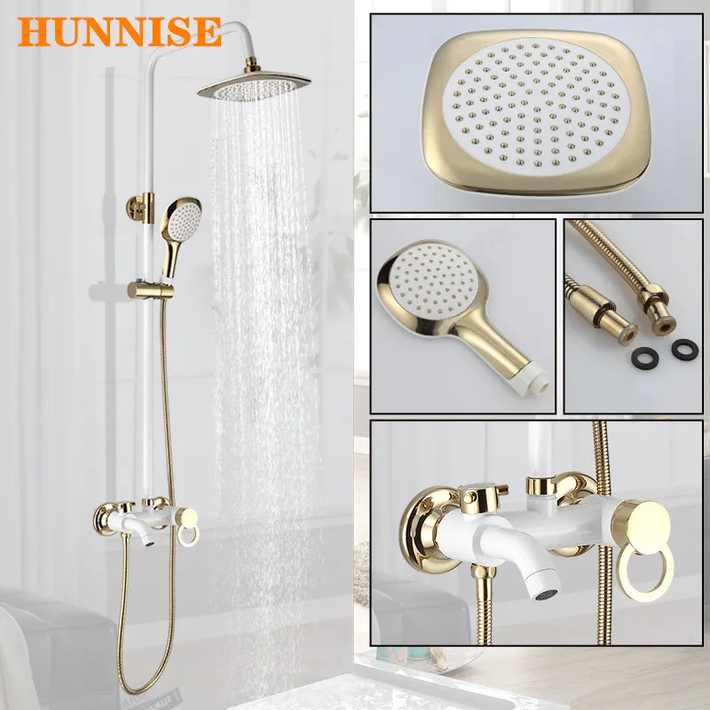 Bathroom Shower System, White Gold Bathroom Shower Mixer Set Rainfall Shower  Head Multifunction Brass Bathroom Shower Set Faucet - Shower System -  AliExpress