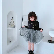 Осеннее Повседневное платье, Детские сетчатые платья принцессы с длинными рукавами в стиле пэчворк для маленьких девочек, одежда