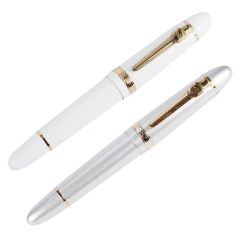 

JINHAO 2 Pcs 159 18KGP 0.7Mm MEDIUM BROAD NIB FOUNTAIN PEN Free Office Fountain Pen with a Box ( Silver with White )