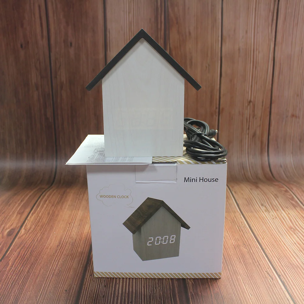 Корейские деревянные светодиодсветодиодный электронные часы в форме дома