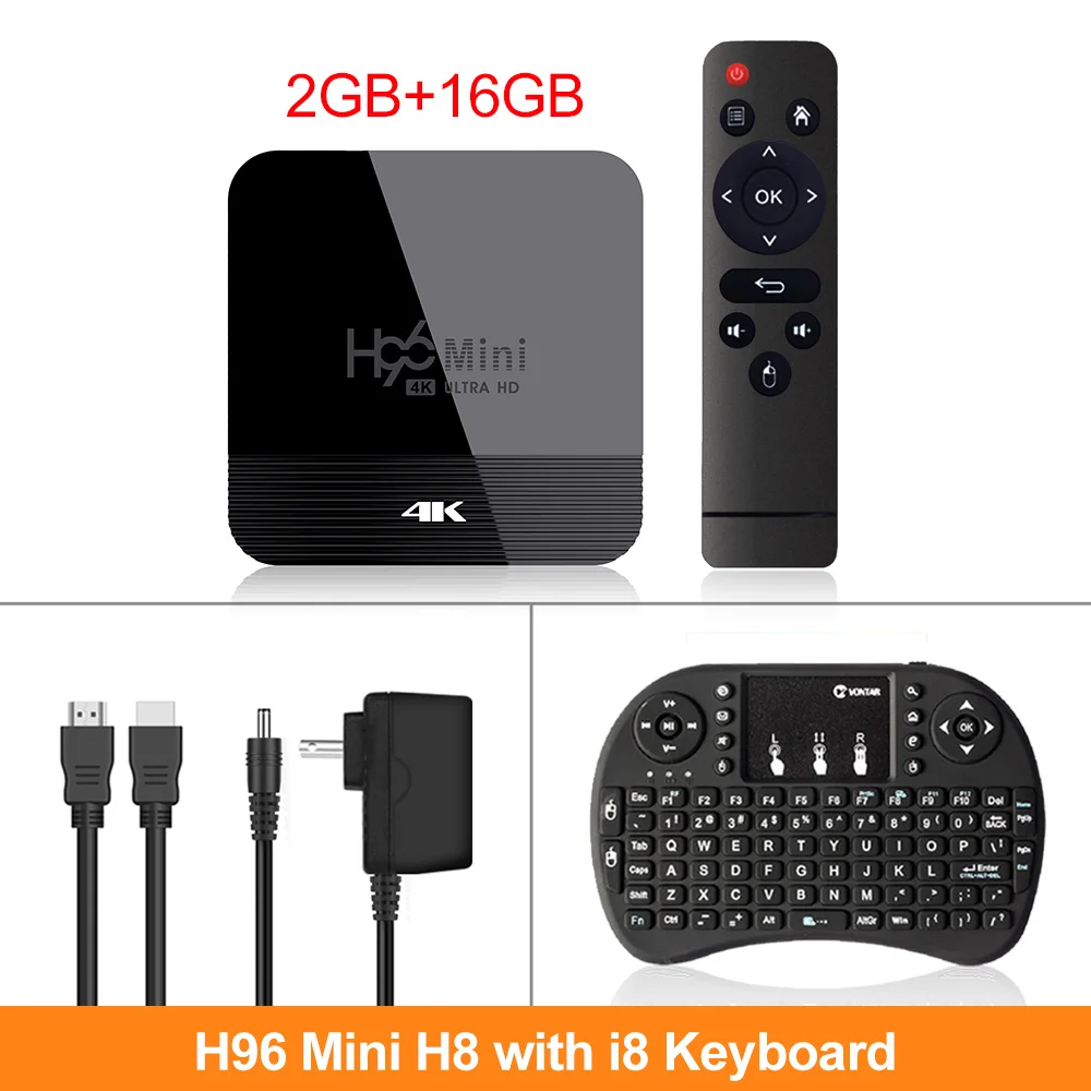 ТВ-приставка VONTAR H96 Mini H8 Android 9,0 2 Гб 16 Гб Rockchip RK3328A 1080p 4K BT Wifi Google Store Netflix H96Mini 1G8G телеприставка - Цвет: 2G16G  i8 keyboard