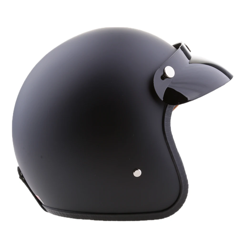 Matte Black Retro Universal Motorcycle 3/4 Open Face Helmet with Sun Visor Vintage Motorbike Helmet - S M L XL 