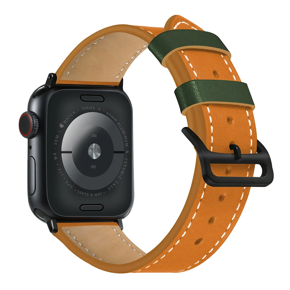 Orange Дизайн двухцветный кожаный ремешок на запястье для Apple Watch 40 мм 44 мм 38 мм 42 мм браслет серии 5 4 3 2 1 ремень - Цвет ремешка: Orange