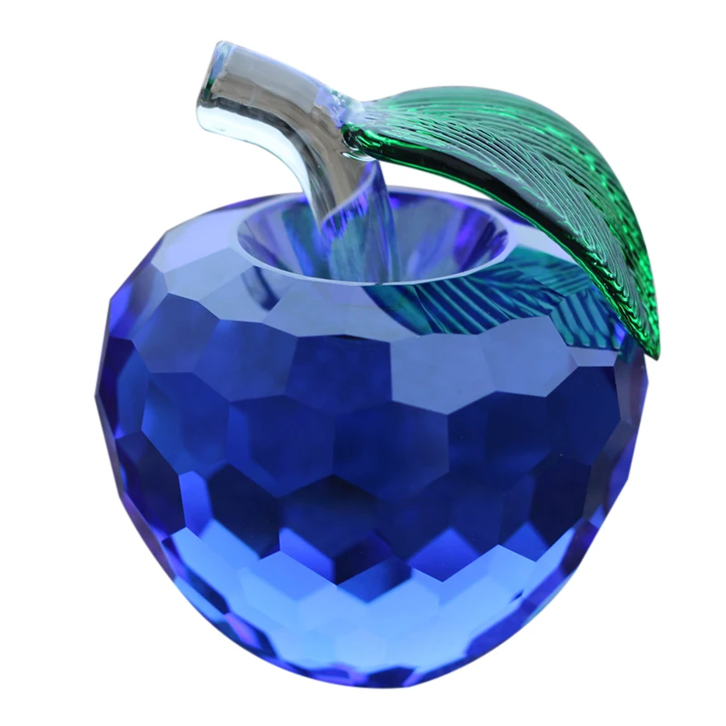 blue 1 шт. Хрустальное яблоко, украшение, рождественский подарок, подарок на день рождения, подарок в канун Рождества, граненое цветное Хрустальное яблоко, 4 см, украшения для дома - Цвет: blue