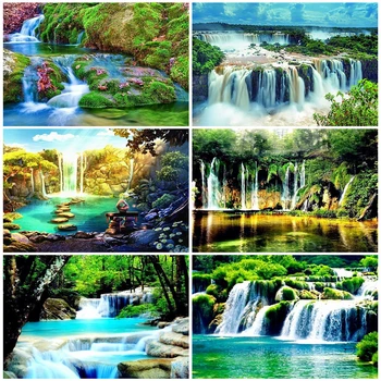 

HUACAN Paint By Number Landscape Hand Painted Painting Waterfall Drawing On Canvas Art Gift DIY Pictures By Numbers Home Decor