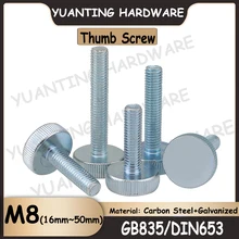 

3Pcs/2Pcs M8x16mm~50mm GB835 DIN653 Carbon Steel Knurled Thumb Screws Galvanized Plating Flat Head Hand Tighten Screw