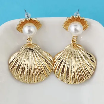 

Brincos Pendientes Oorbellen Cross-border Character Pearl Scallops Stud Earrings Wholesale Exaggerated Restoring Ancient Ways
