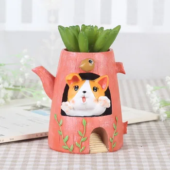 

NEW Creative Corgi Plants Pot Home Crafts Cute Cartoon Animals Pet Dogs Planter Decoration Resin Vase Succulent Flower Pots
