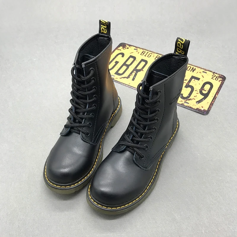 Женские Кожаные Ботинки martin; botas mujer invierno; повседневные женские ботильоны на меху; Botas Mujer; Новинка года