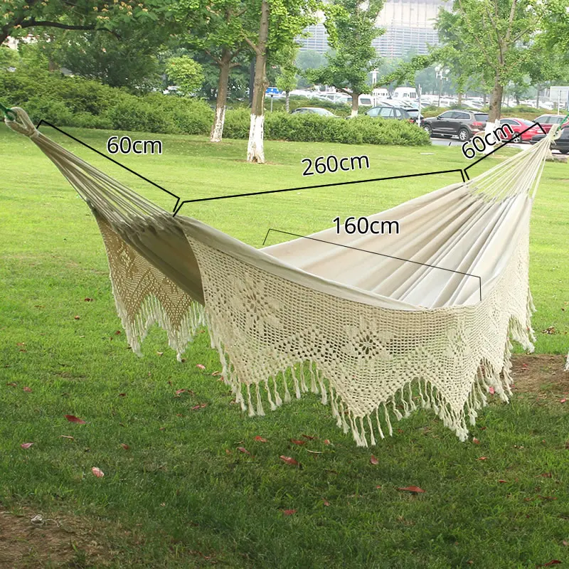 cheap Pure Cotton Hammock Macrame 2 Person Swing Bed Garden Outdoor Hanging Chair New with stroage bag
