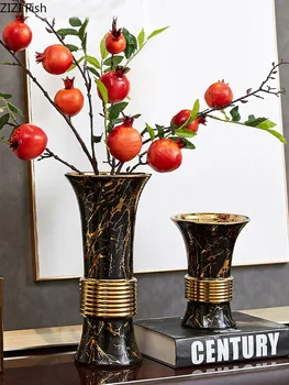 

BLACK MARBLE TEXTURE CERAMIC VASE DESK DECORATION FLOWER POT GOLDEN VASES CRAFTS PORCELAIN FLOWER ARRANGEMENT HOME DECOR MODERN