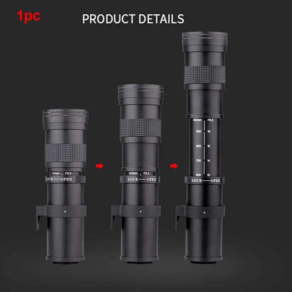 420-800mm HD Optical Glass Photography Alloy Multi Coating Long Durable Camera Lens Sports Manual Zoom Outdoor Super Telephoto