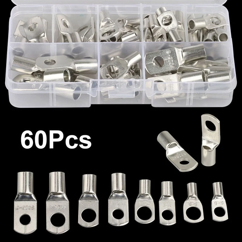 

260CPS/60PCS Assortment Car Copper Ring Terminal Wire Crimp Connector Bare Cable Battery Terminals Soldered Connectors Kit