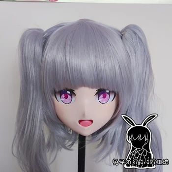 Preise (Kaninchen 134) Harz Crossdressing Lolita Mädchen BIETEN Puppe Kopf Maske Japanischen Cartoon Anime Kigurumi Maske Cosplay Mit Silber Perücke