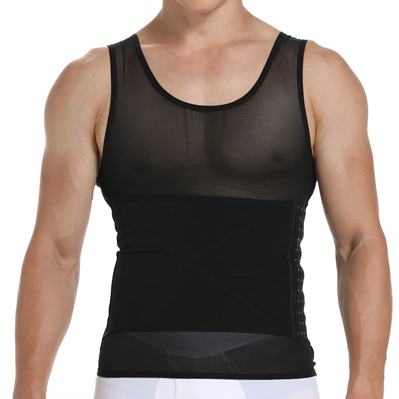 Vest Black VASLANDA Мужская компрессионная футболка для похудения, Корректирующее белье, Утягивающее нижнее белье, утягивающее белье - Color: Vest Black