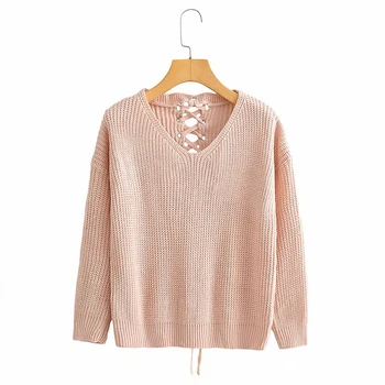 

Knitting loose and thin after cross-cutting design V-neck long-sleeved sweater autumn new style