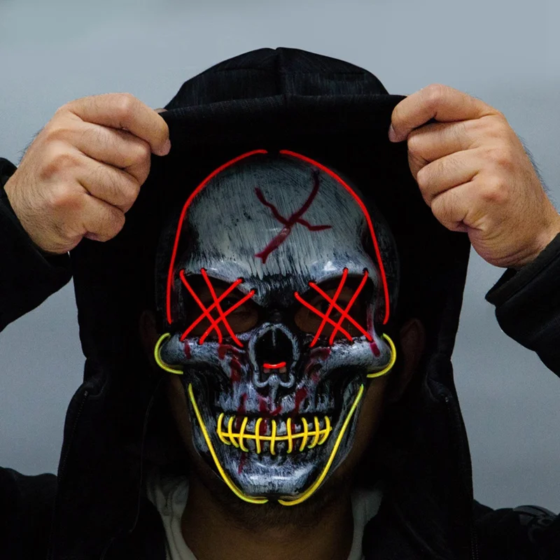 

HOT SALE Halloween Skull LED Cold Light Masquerade Cosplay Dress Up Halloween Festive Party Decoration Props Glowing Mask cheap