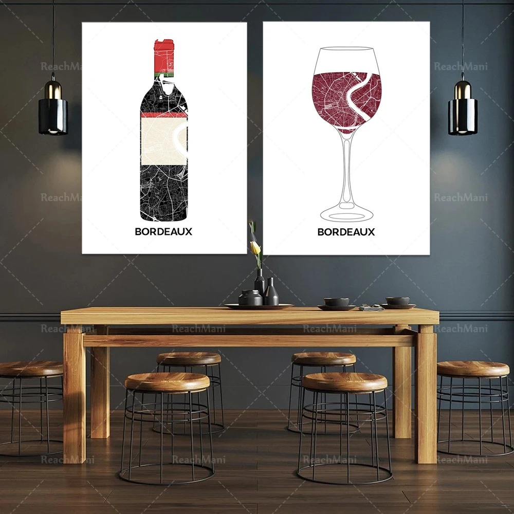 Poster Vin de Bordeaux, Carte de Bordeaux, Affiche, Kunst, Druck, Karte, Eindruck, deco, Ville