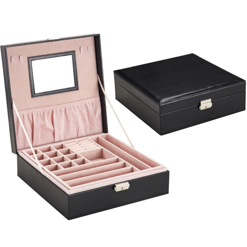 

Double Layer Jewelry Storage Box Large Capacity Multiple Partition Watch Box Makeup Mirror Home Decoration Accessories Storage