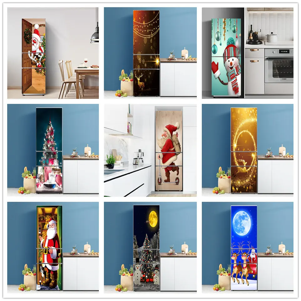 60x180cm 3D Weihnachten Dekoration Kühlschrank Aufkleber Santa