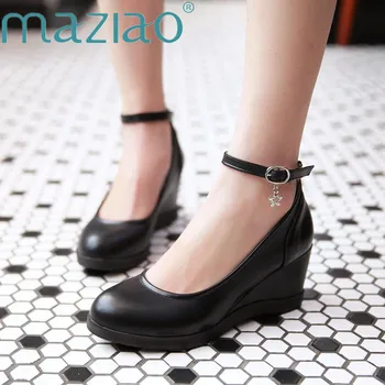 

Women Shoes Autumn Round Toe Ankle Strap Platform Wedge Heels Sequined Causal Ladies Shoes Apricot White Size 34-39 MAZIAO