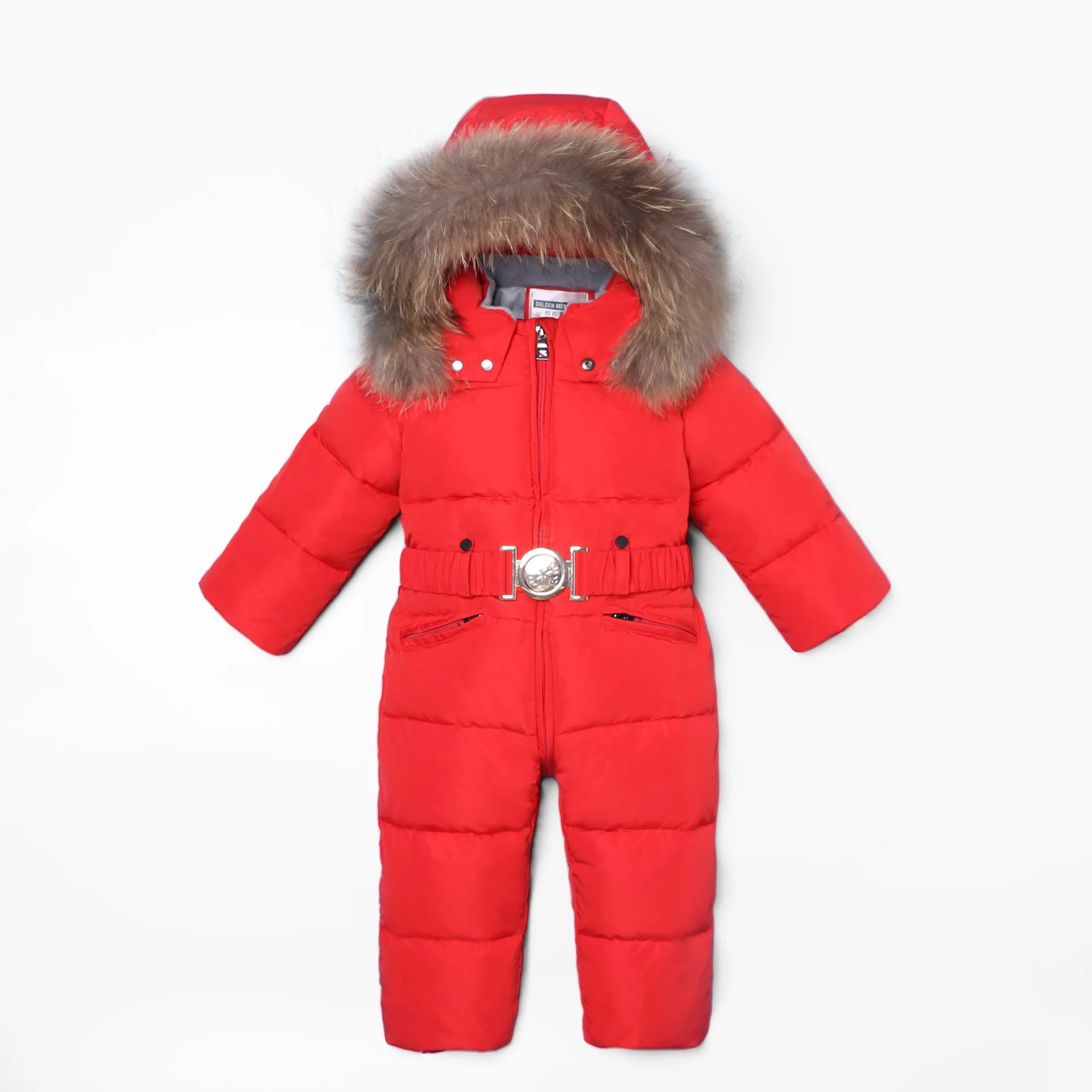 Новые детские зимние комбинезоны пуховая одежда для мальчиков и девочек Детский пуховик Верхняя одежда для новорожденных утепленный комбинезон - Цвет: Red