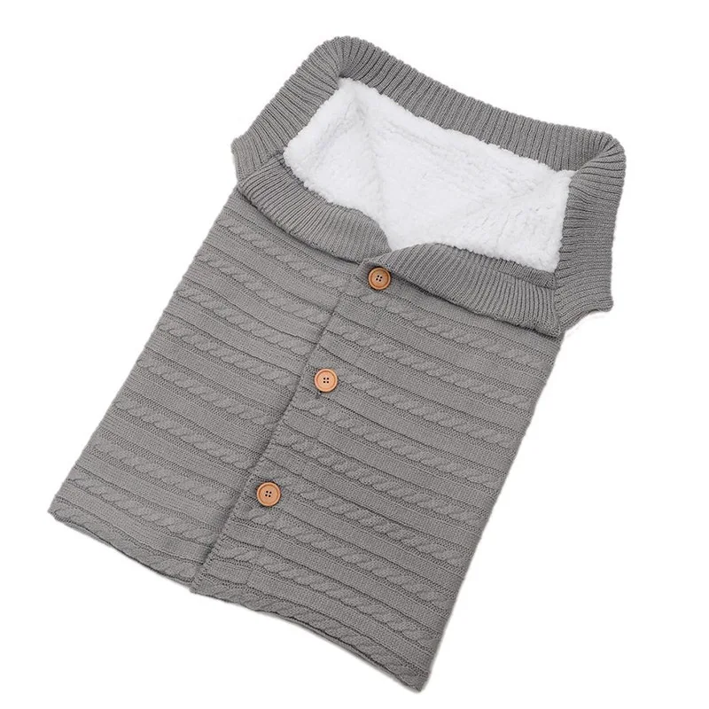 Зимний детский спальный комплект для младенца одеяло конверт для ребенка пеленальный обертывание Хлопковый вязаный, для новорожденных конверт для ног для коляски - Цвет: Серый