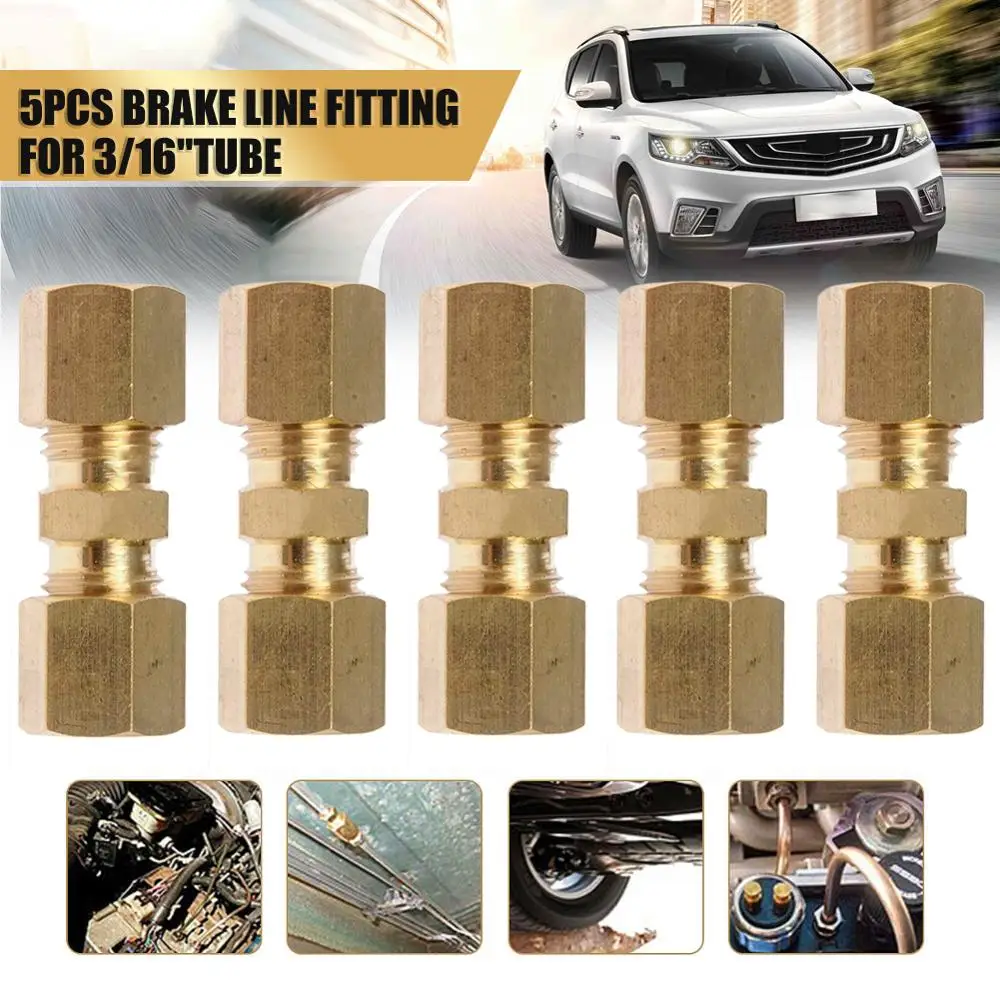 

5 Pcs Compression Fitting Connector 3/8-24 Threads 3/16" OD Hydraulic Brake Lines Union 3/16 inch Tube fitting Union Accessories