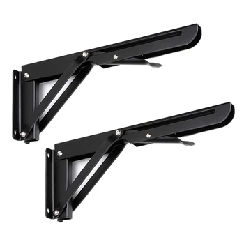 

Promotion! 2 Pcs 10 Inch Sturdy Folding Shelf Brackets - Heavy Duty Metal Triple-cornered Table Bench Folding Shelf Bracket Fold