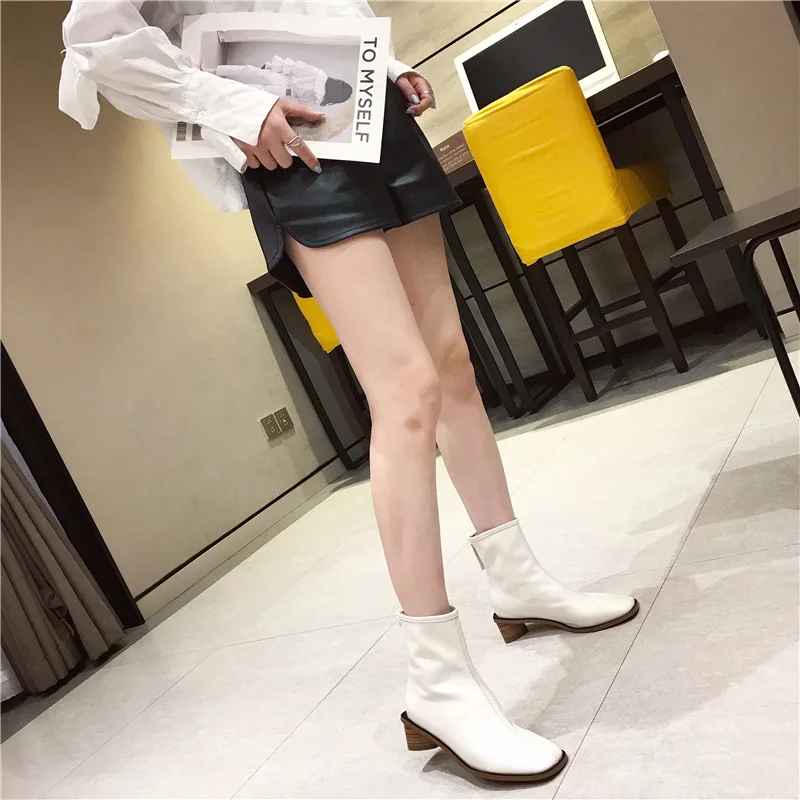 

2019 New Style British-Style Chunky-Heel Short Boots Women's Spring And Autumn Single Boots Semi-high Heeled Square Head Summer