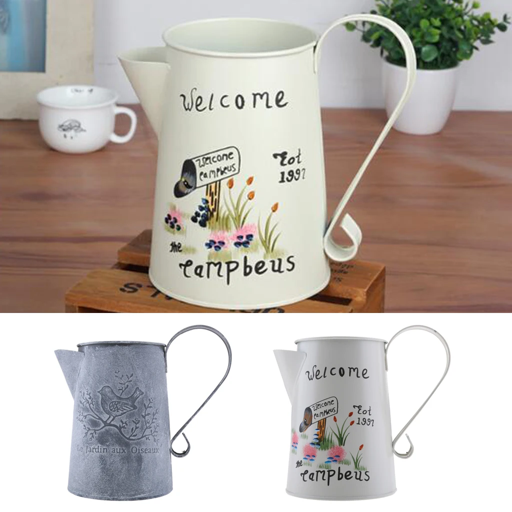 Retro Metal Watering Can Vintage Ornaments Metal Craft Vase Home Garden