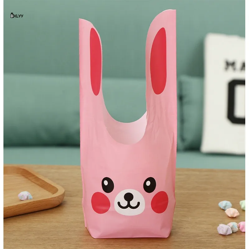 10 шт милый розовый кролик уши упаковка сумка мультфильм для еды сладостей пакет
