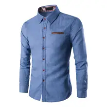 

Denim Shirts Shirts for homme Sleeve Autumn Jeans chemise Casual Blue Lapel Single-breasted Shirts Mens Slim Men Spring Long Jea