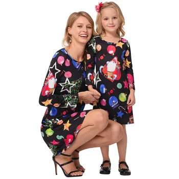 

Family Christmas Clothes Mother Daughter Dresses Women Girls costumes Dresses Vestidos Kids Mommy Family Clothing